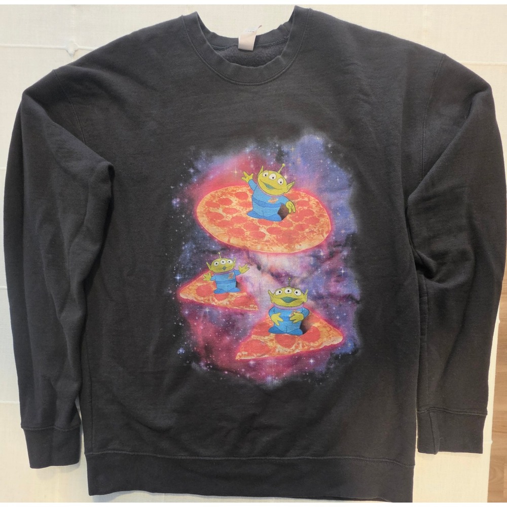 Tultex Disney Toy Story Alien Pizza Space Galaxy Sweatshirt Black Medium 340